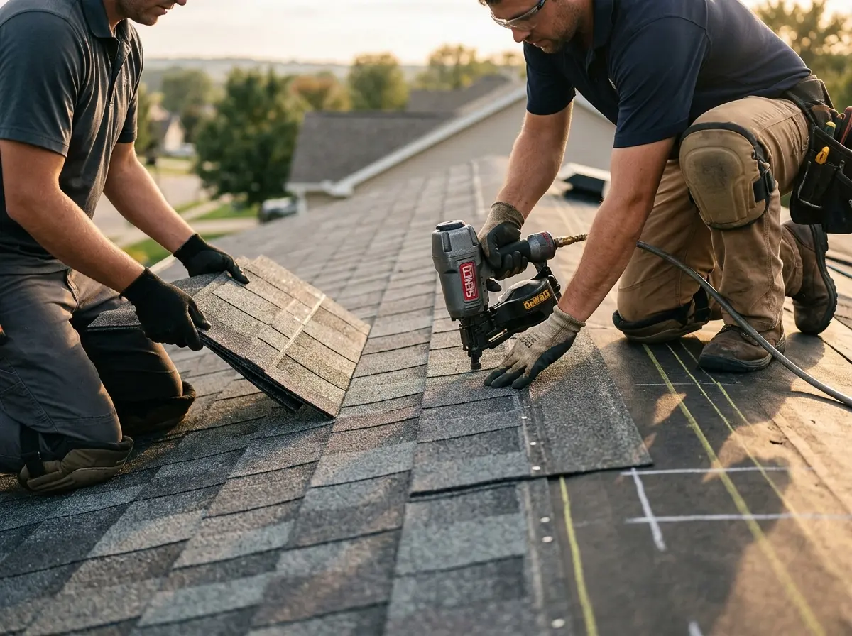 Professional roofer working on a residential roof in West Melbourne